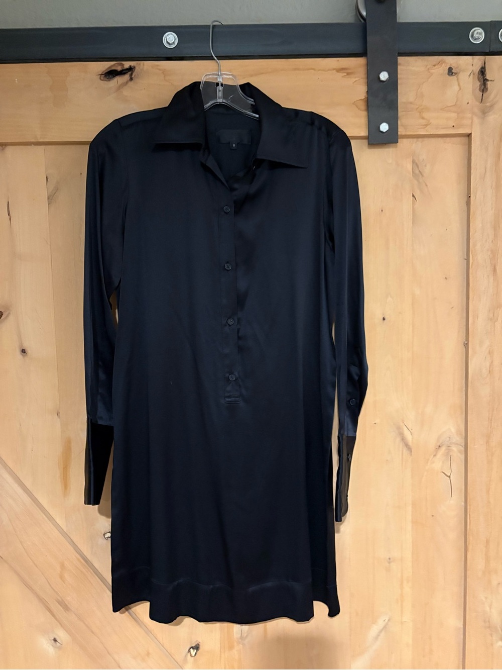 NILI LOTAN: Women's Black Long-Sleeve Silk Shirt Dress